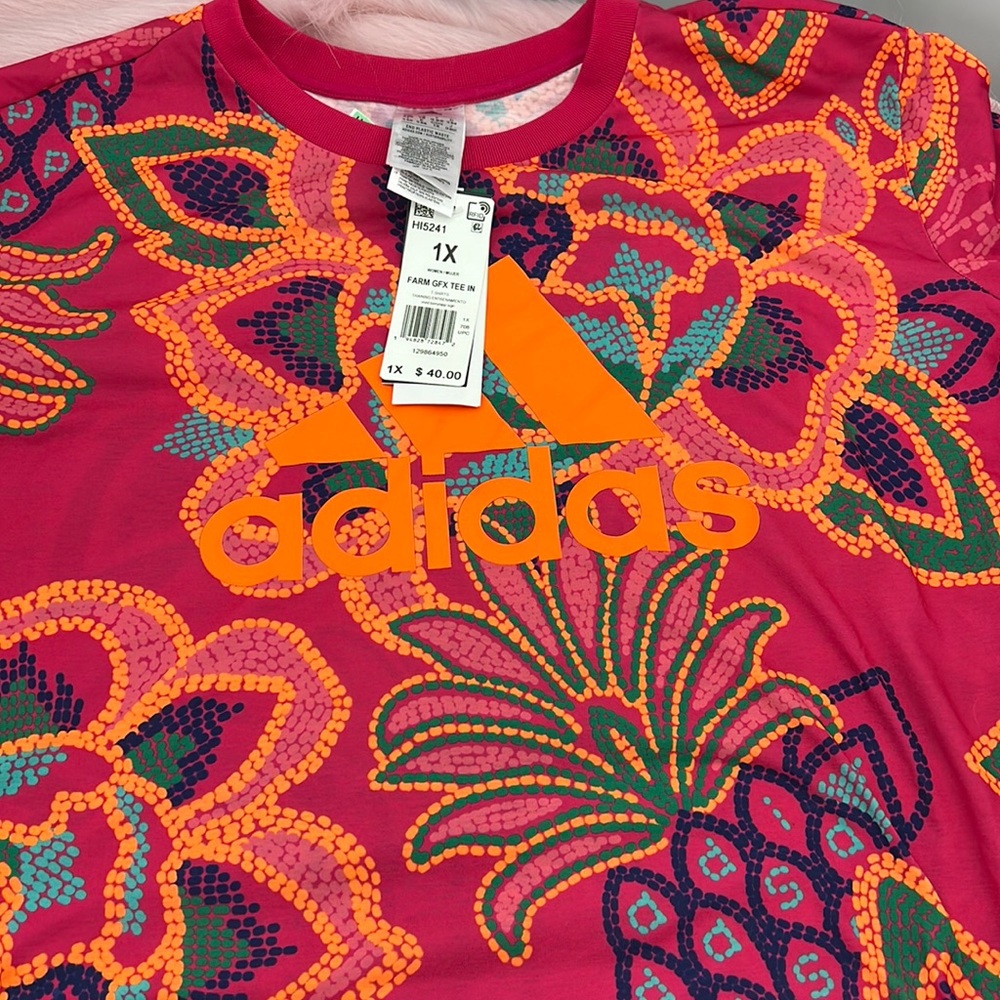 Adidas vivid berry farm graphix training tee shirt 1X